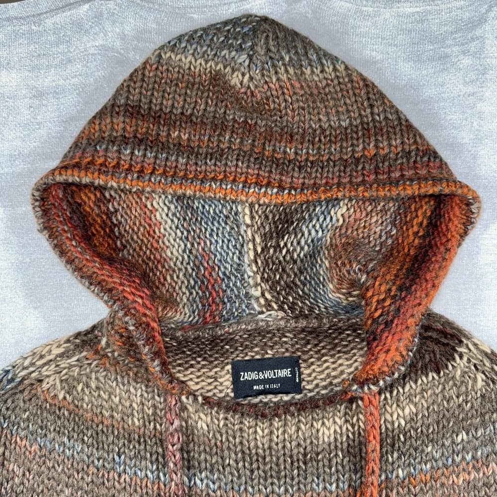 Zadig & Voltaire Wool Blend Knit Hooded Sweater Pullover Poncho‎ Skull Pockets - Picture 2 of 10